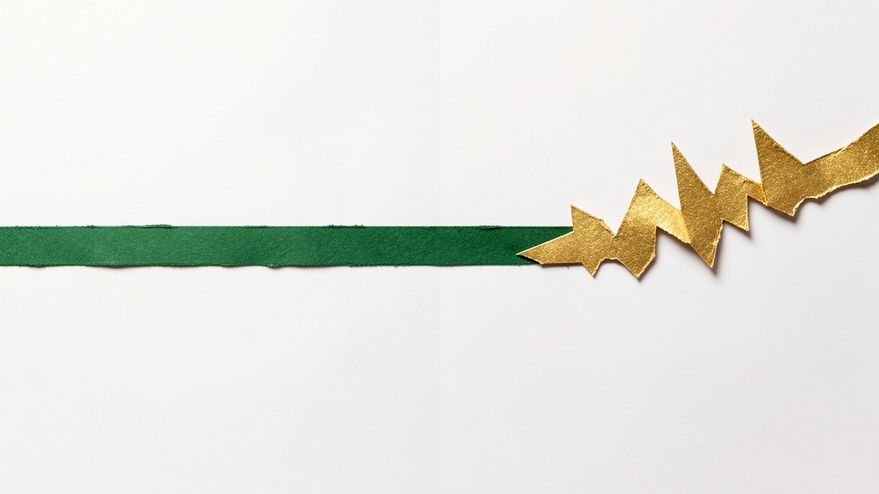 A split screen showing a straight line and a jagged line, representing fixed and adjustable rates.